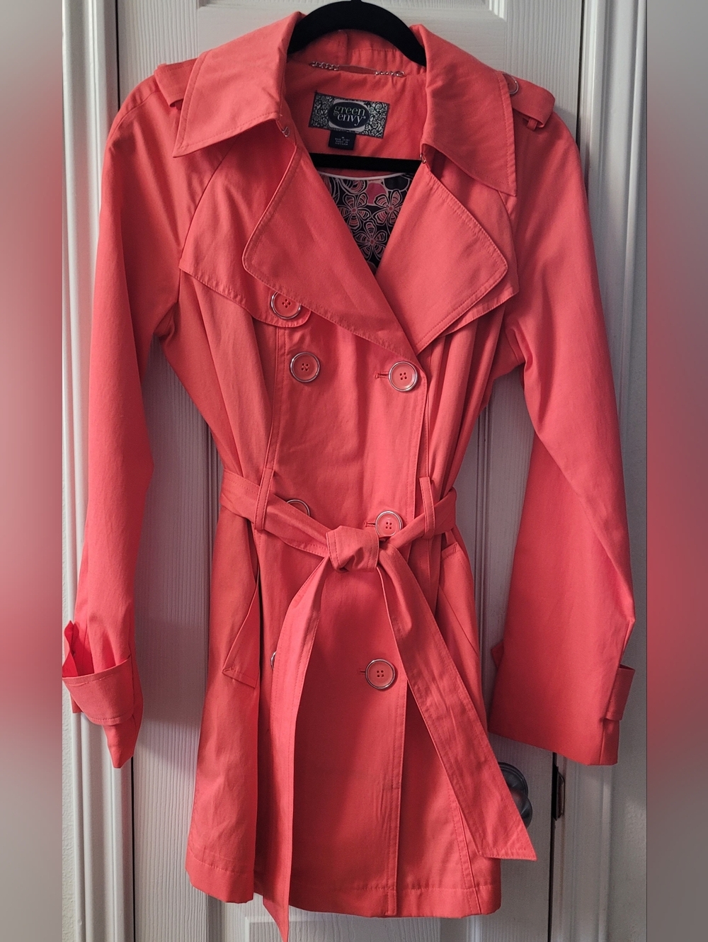 Women's GREEN ENVY Coral Trench Coat - Double-Breasted with Belt